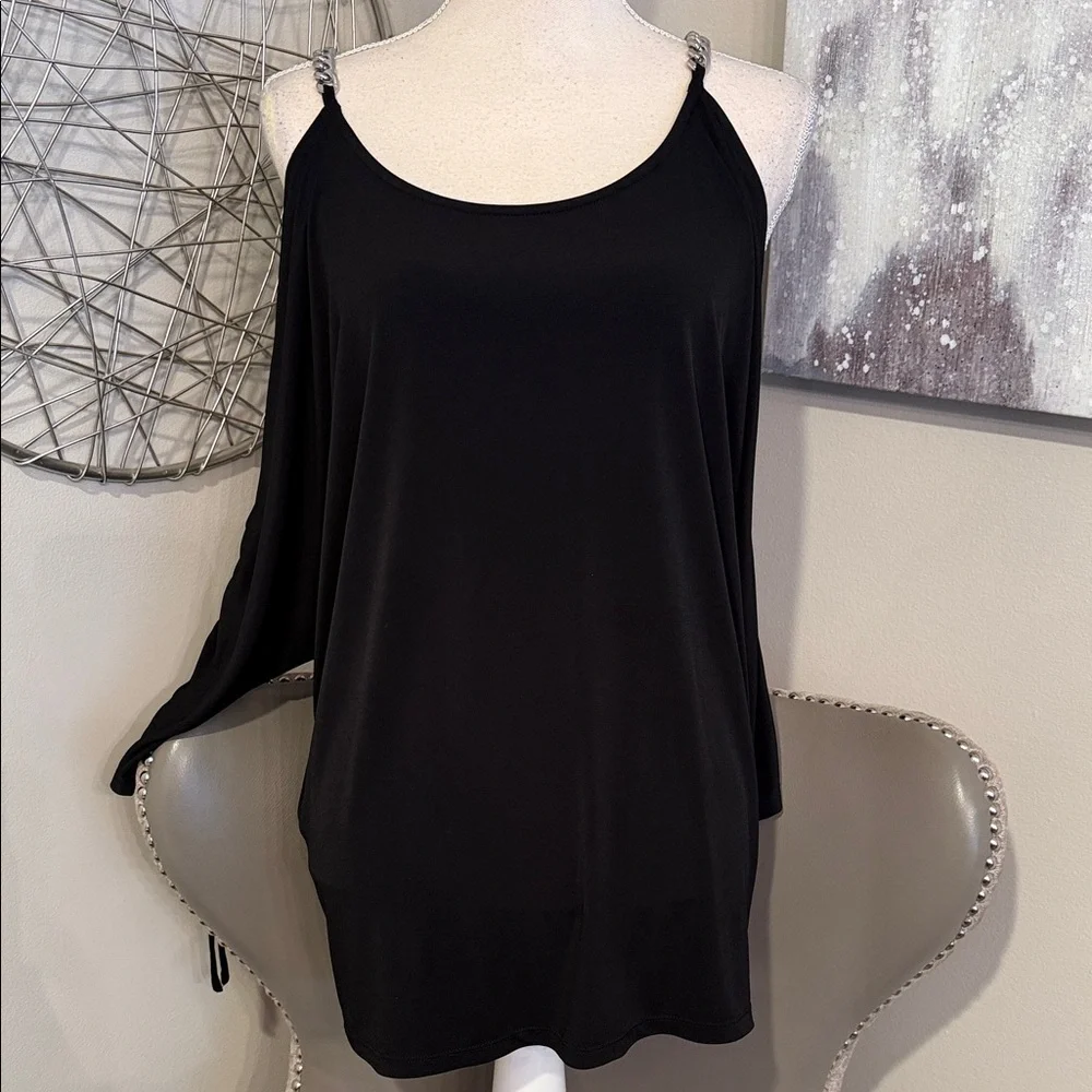 Michael Kors Black Cold-Shoulder Chain Strap Tunic size Large